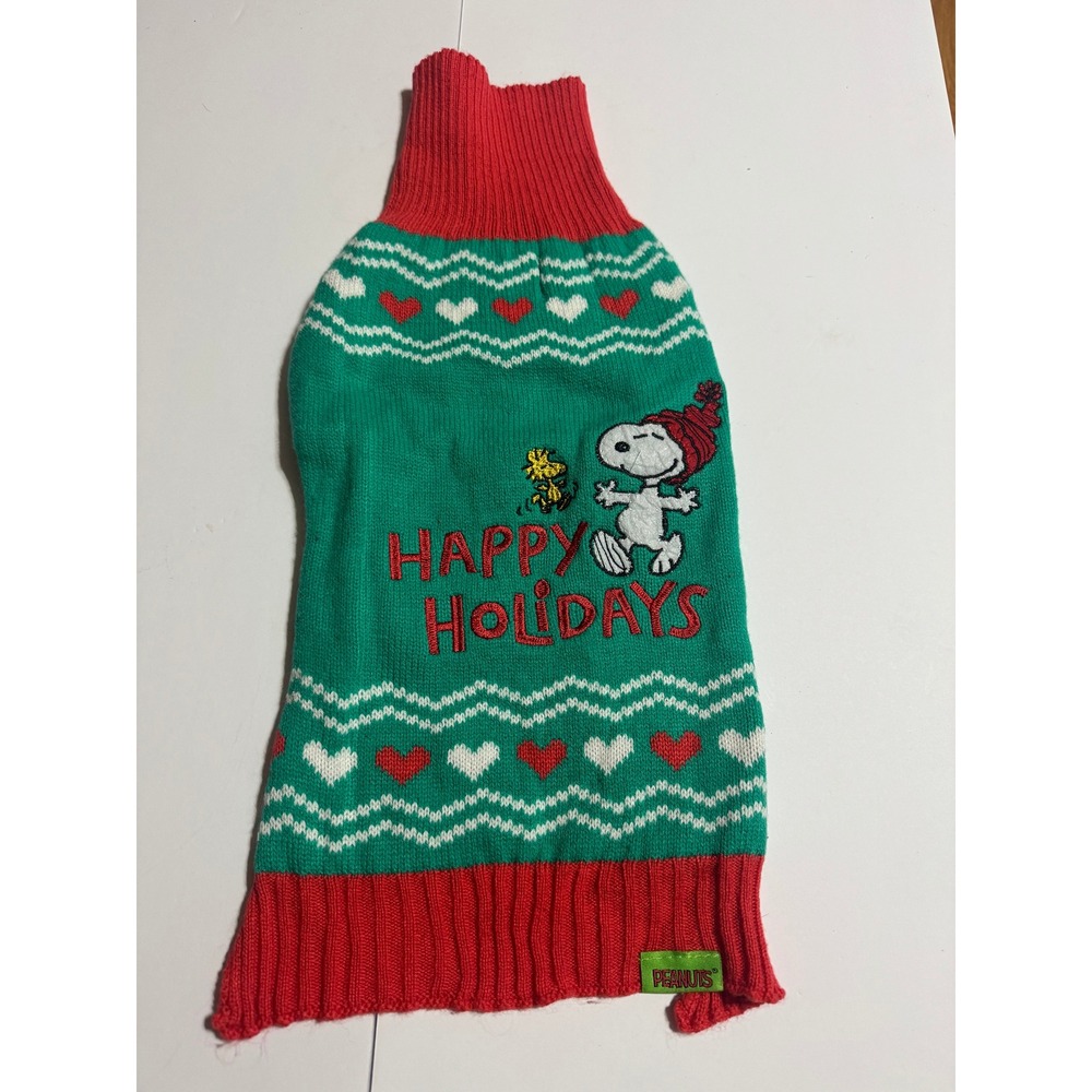 Peanuts Snoopy Happy Holidays Dog Sweater Green Red Medium PN1288-M-PS